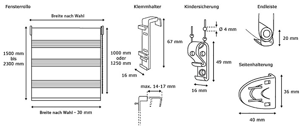 Abmessungen des Doppelrollos